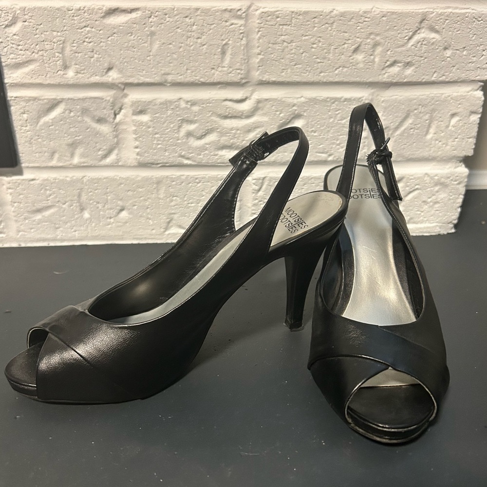 Black Peep Toe Slingback Heels